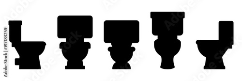 Toilet bowl set line icons on white background.