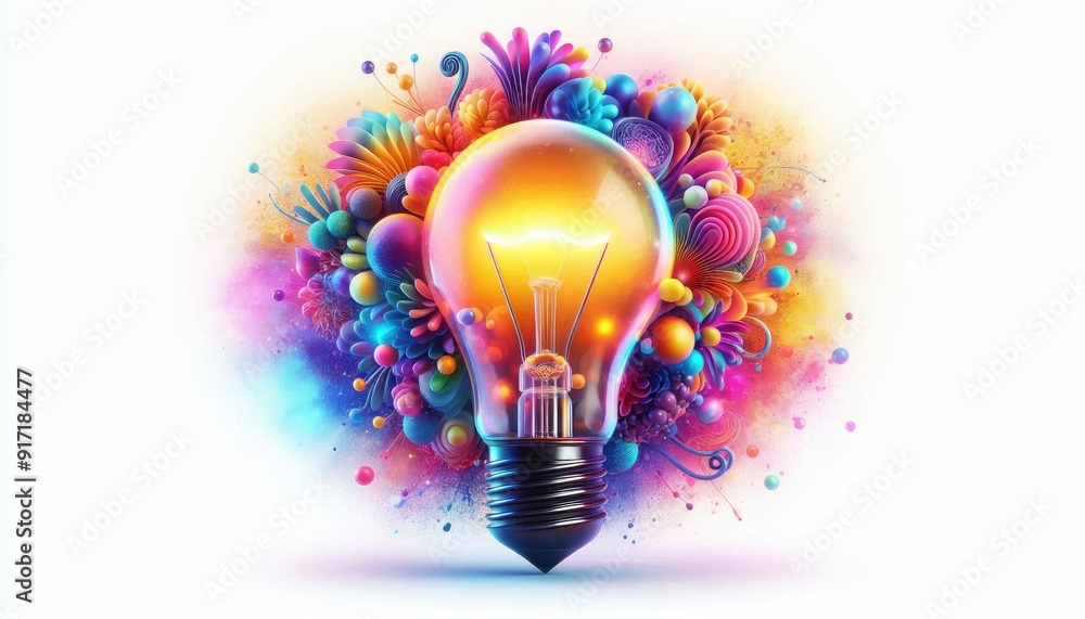 A beautiful image of colorful glowing idea bulb lamp, white background, Stock photography A beautiful image of colorful glowing idea bulb lamp, white background, Stock photography