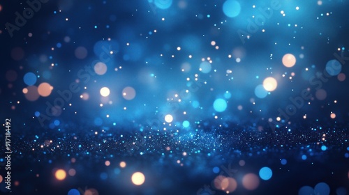 Abstract Blue Glitter Background with Bokeh Lights