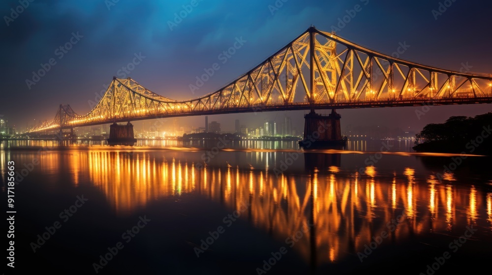 Fototapeta premium Illuminated Bridge over Water at Night