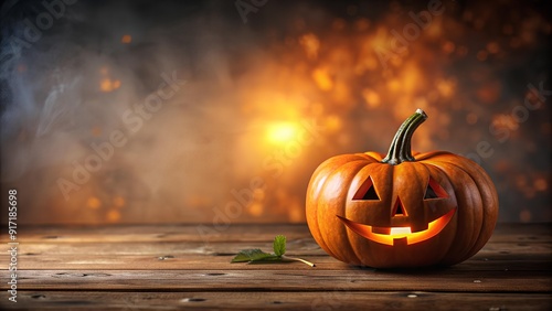 halloween pumpkin on a wooden background, Halloween background. photo