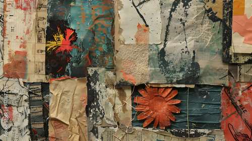 Mixed media collage background illustration