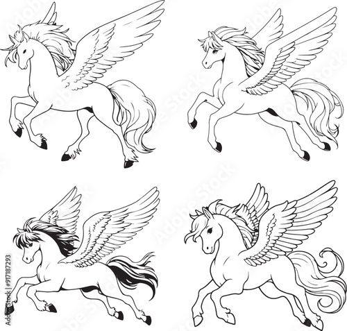 Pegasus line art color page template