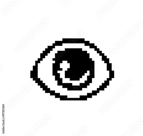 Simple pixel art of an eye in black and white colors.