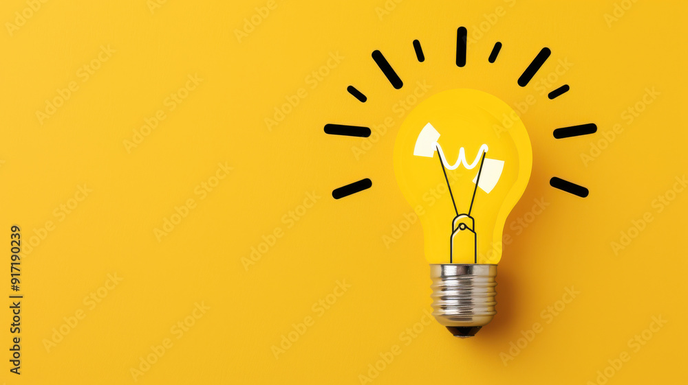 A bright yellow light bulb symbolizes creativity and innovation against a bold yellow background. A bright yellow light bulb symbolizes creativity and innovation against a bold yellow background.