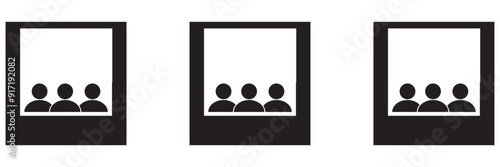 Sales booth icon set. show event ticket window counter vector symbol in black filled and outlined style. information window sign. promo stall icons