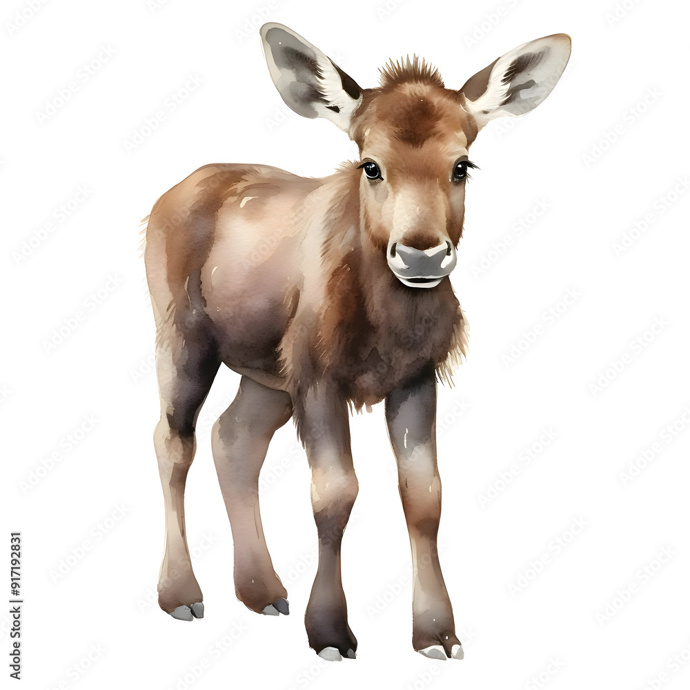Fototapeta premium Adorable Watercolor of Charming Baby Moose in Nature