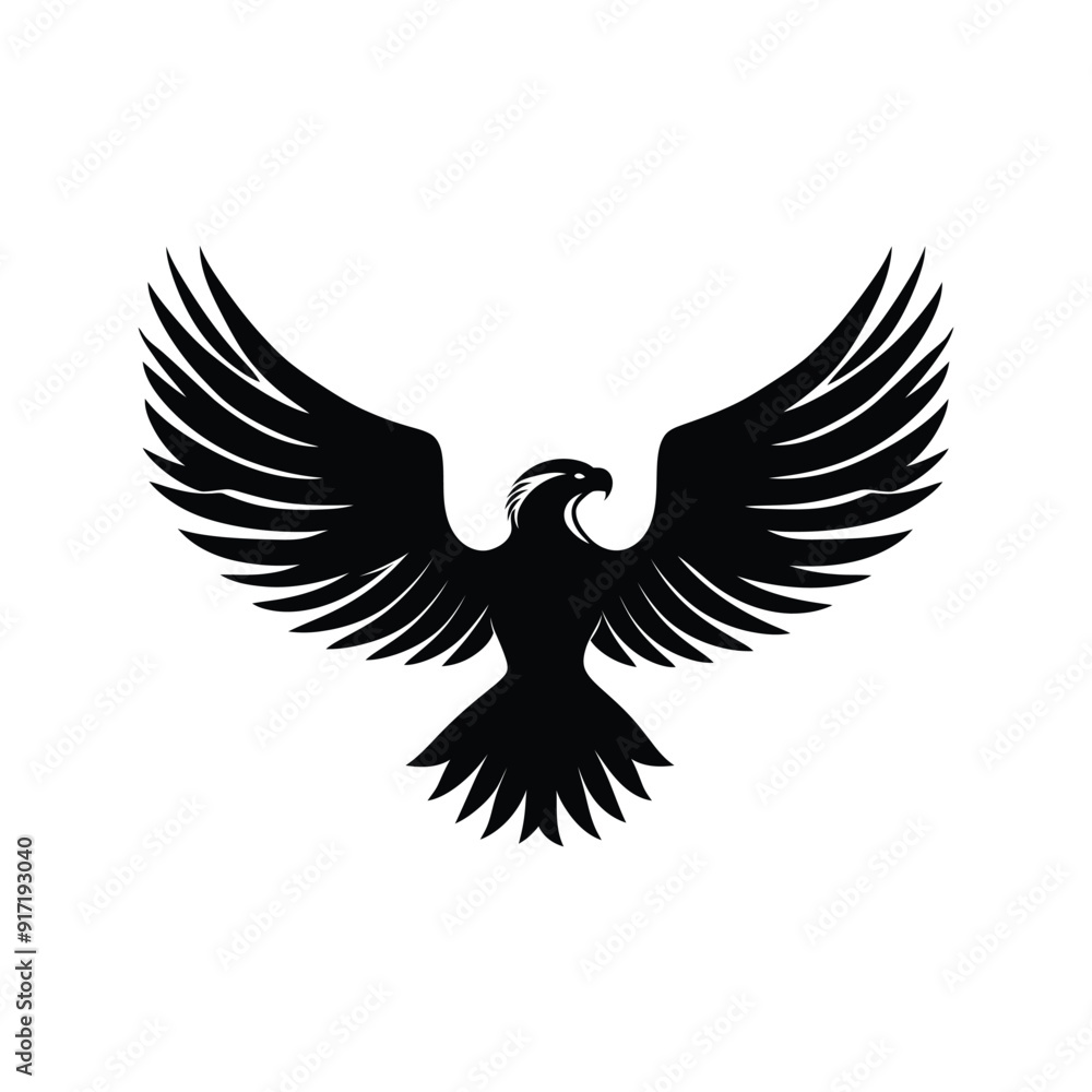Obraz premium Flying falcon bird logo icon vector illustration, soaring eagle vector logo design illustration, black in color and suitable for use as a company logo. High quality illustration, Silhouette on eagle