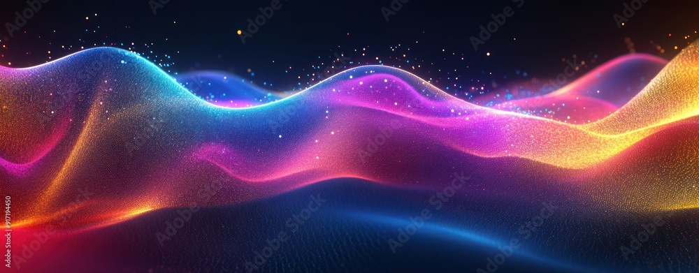 Abstract Digital Wave with Vibrant Colors and Glowing Particles Abstract Digital Wave with Vibrant Colors and Glowing Particles