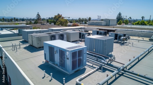 Large rooftop HVAC systems on commercial building