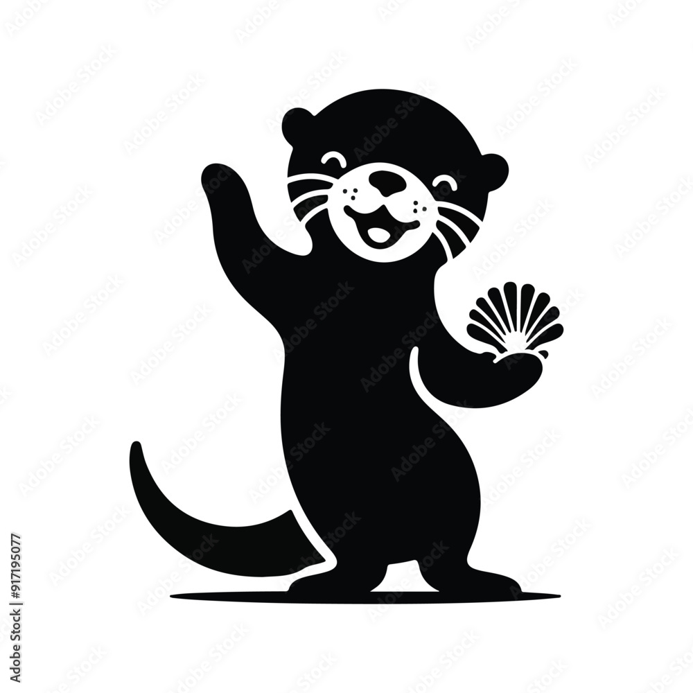 Obraz premium Otter silhouette vector mamal wild animal black and white sketch.