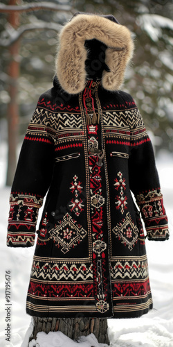 Nordicstyle wool tunic with intricate patterns photo