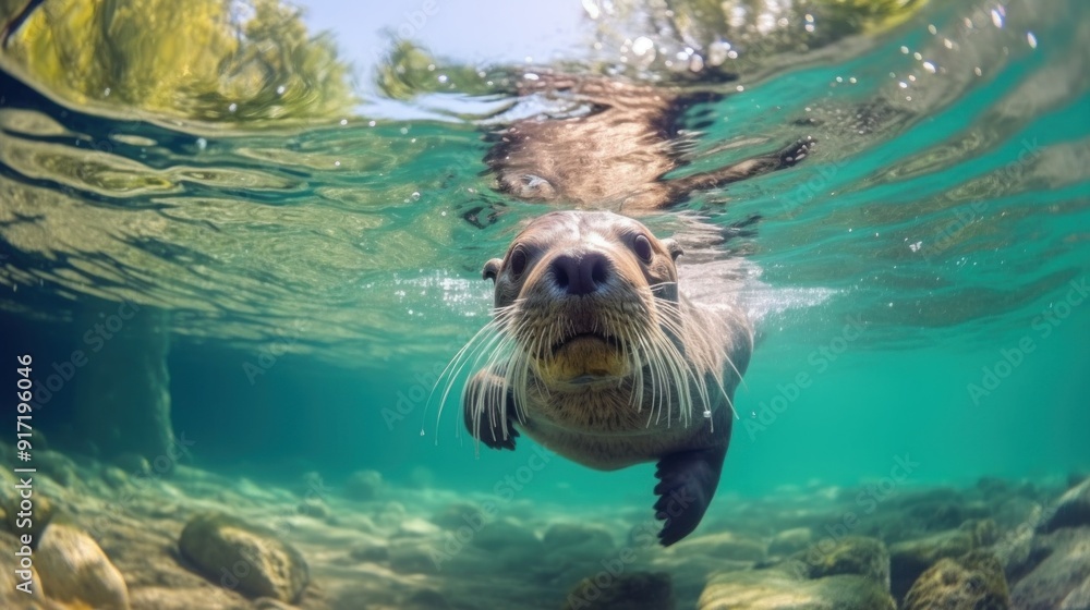 Fototapeta premium Sea Otter Underwater Portrait