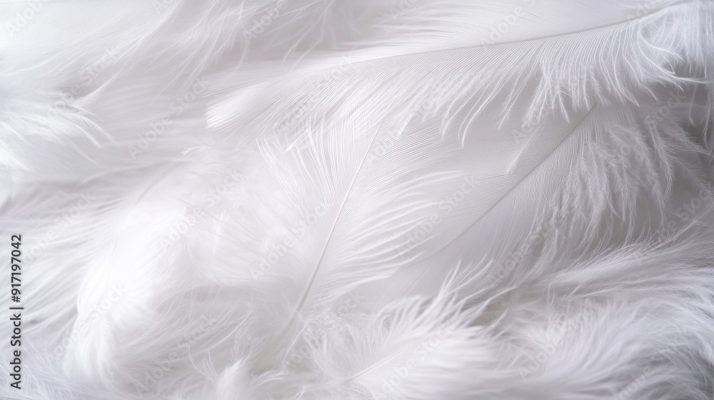 Detailed white feathers close-up creating soft, fluffy background with gentle light, feather texture background Detailed white feathers close-up creating soft, fluffy background with gentle light, feather texture background