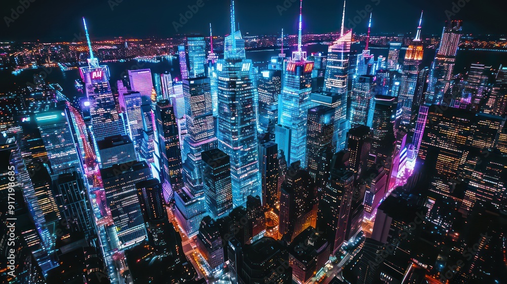 Aerial View of New York City at Night Aerial View of New York City at Night