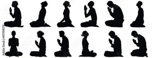 Prayer silhouettes set, faith pack of vector silhouette design, isolated background