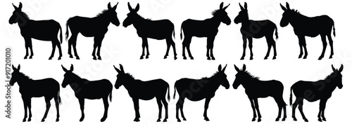 Donkey silhouette set vector design big pack of animal illustration and icon