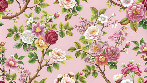 seamless pattern with pink flowers
