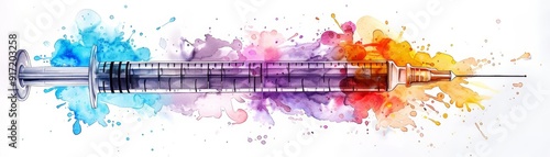 Vibrant Watercolor Syringe Clipart for Medical Designs