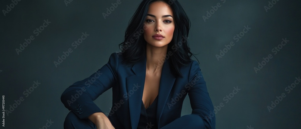 Portrait of a Woman in a Blue Suit Looking at the Camera Portrait of a Woman in a Blue Suit Looking at the Camera
