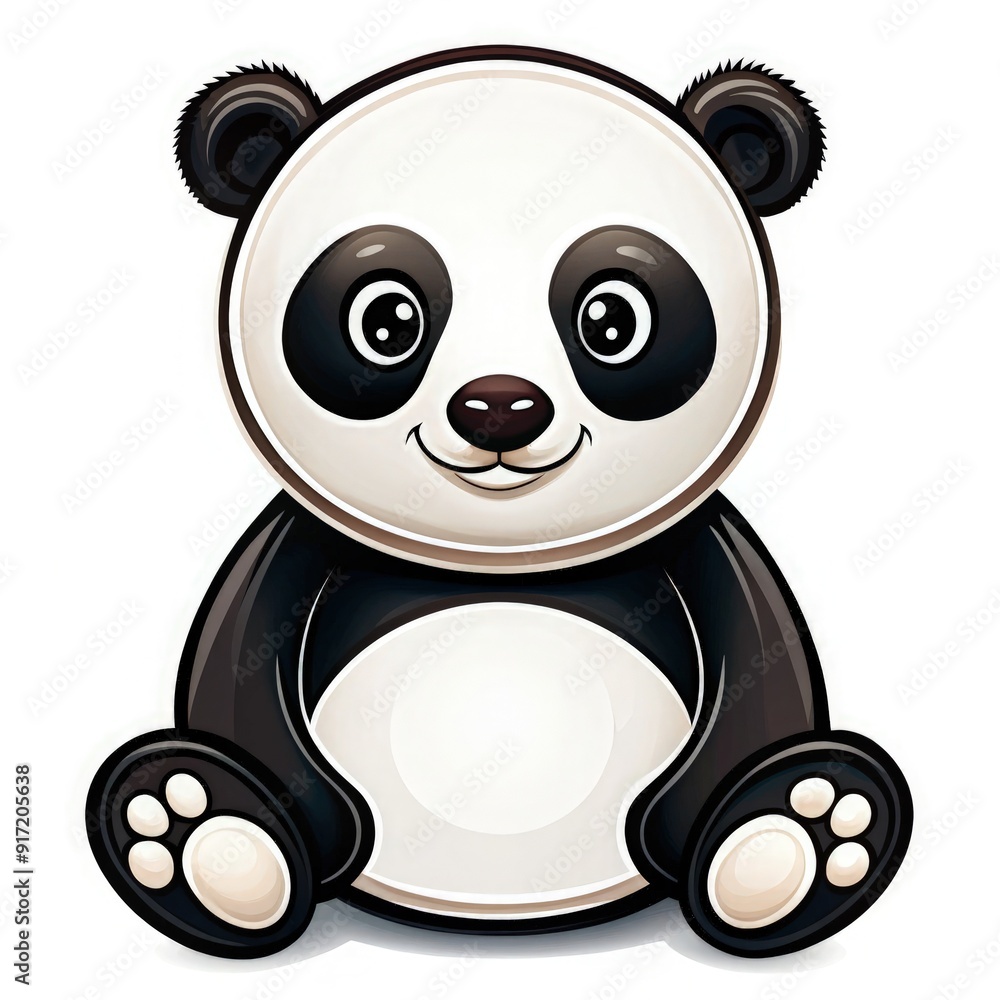 Cute panda sitting happily with a textured fur appearance, showcasing its distinctive black and white coloring. Generative AI Cute panda sitting happily with a textured fur appearance, showcasing its distinctive black and white coloring. Generative AI