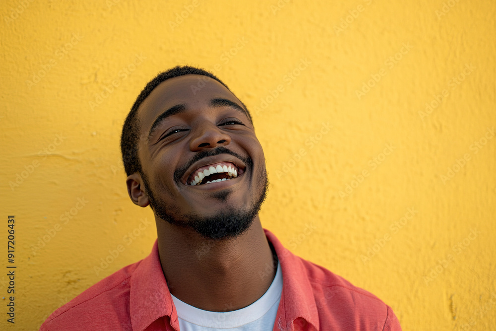 Cinematic Headshot of a Black Man with a Radiant Smile, Sunlit Face, Wearing a Red Shirt Over a White T-Shirt, Set Against a Yellow Wall
Cinematic Headshot of a Black Man with a Radiant Smile, Sunlit Face, Wearing a Red Shirt Over a White T-Shirt, Set Against a Yellow Wall