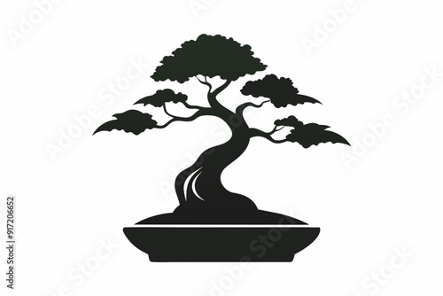 Vector design of a bonsai logo on a white background
