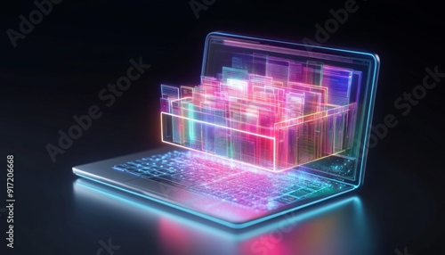 Wallpaper Mural laptop screen with a drawer, with digital files and folders. advanced document management system. Torontodigital.ca