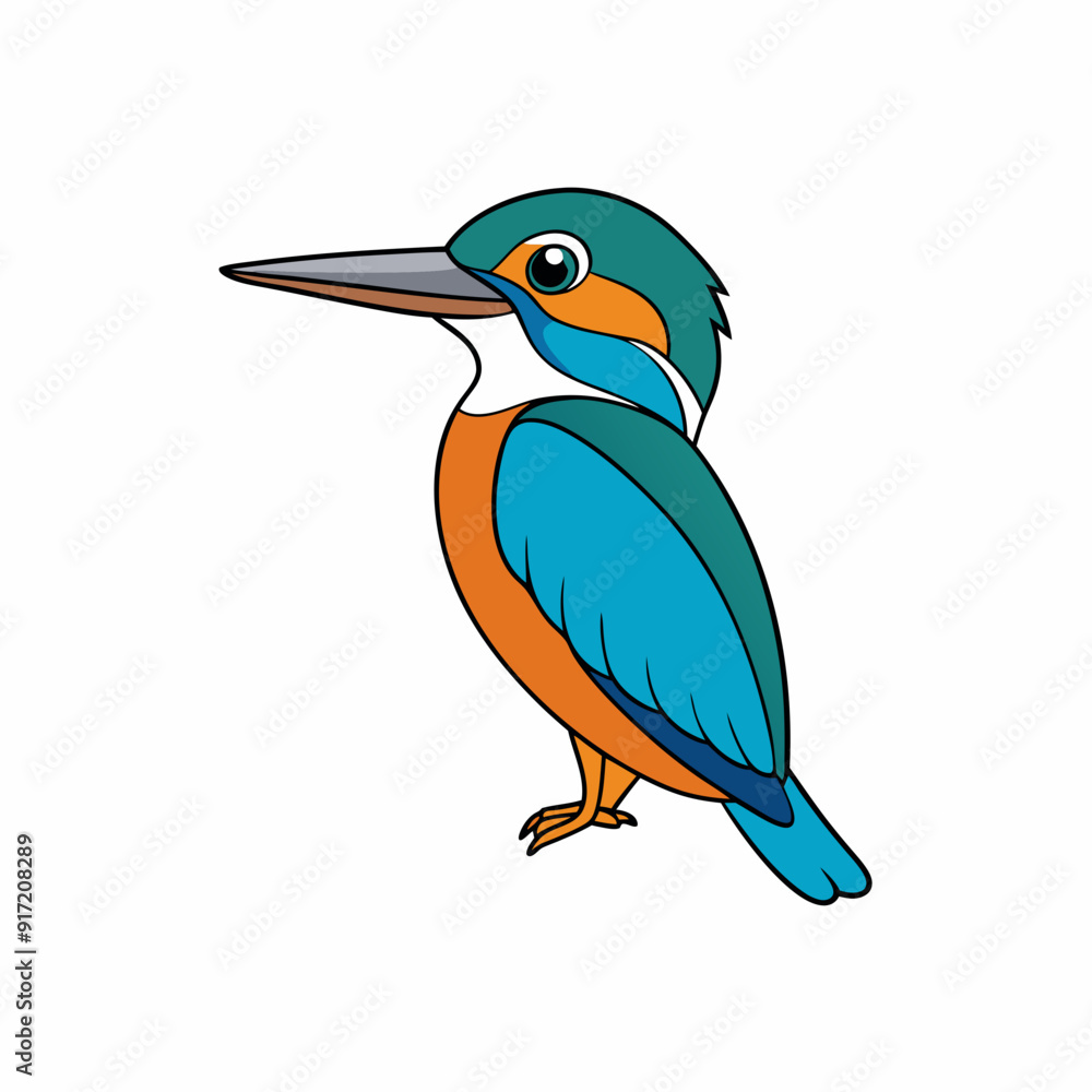 Fototapeta premium Kingfisher isolated on white background, Kingfisher vector illustration, bird on a branch vector art, Kingfisher silhouette, bird vector icon, Kingfisher on a branch line art, eps
