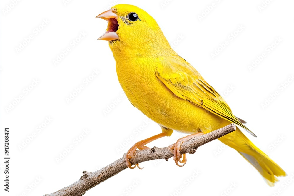 Canary perched and singing isolated on a white background Canary perched and singing isolated on a white background