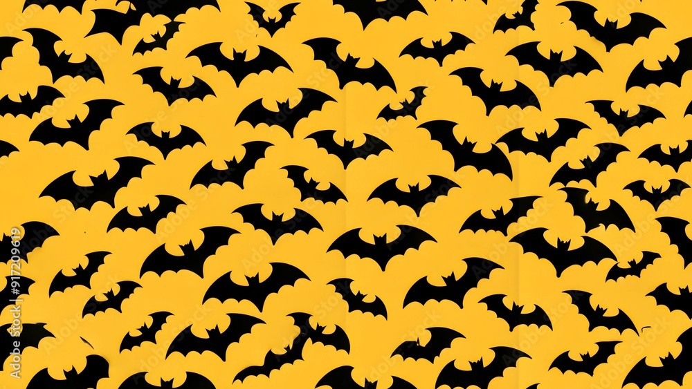 Black Silhouettes of Bats on a Yellow Background Black Silhouettes of Bats on a Yellow Background