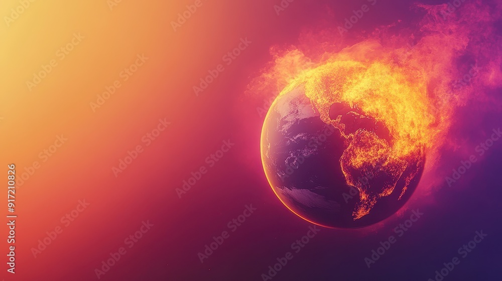 Fototapeta premium Burning Planet Earth depicting climate change crisis - Global Warming - Fire and Flames 