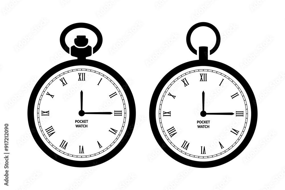 Pocket watch black and white flat vector icon design Pocket watch black and white flat vector icon design