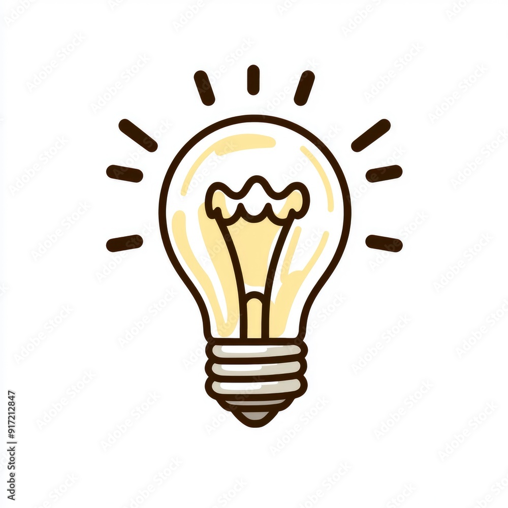 Lightbulb with Rays of Light, Hand-Drawn Illustration Lightbulb with Rays of Light, Hand-Drawn Illustration