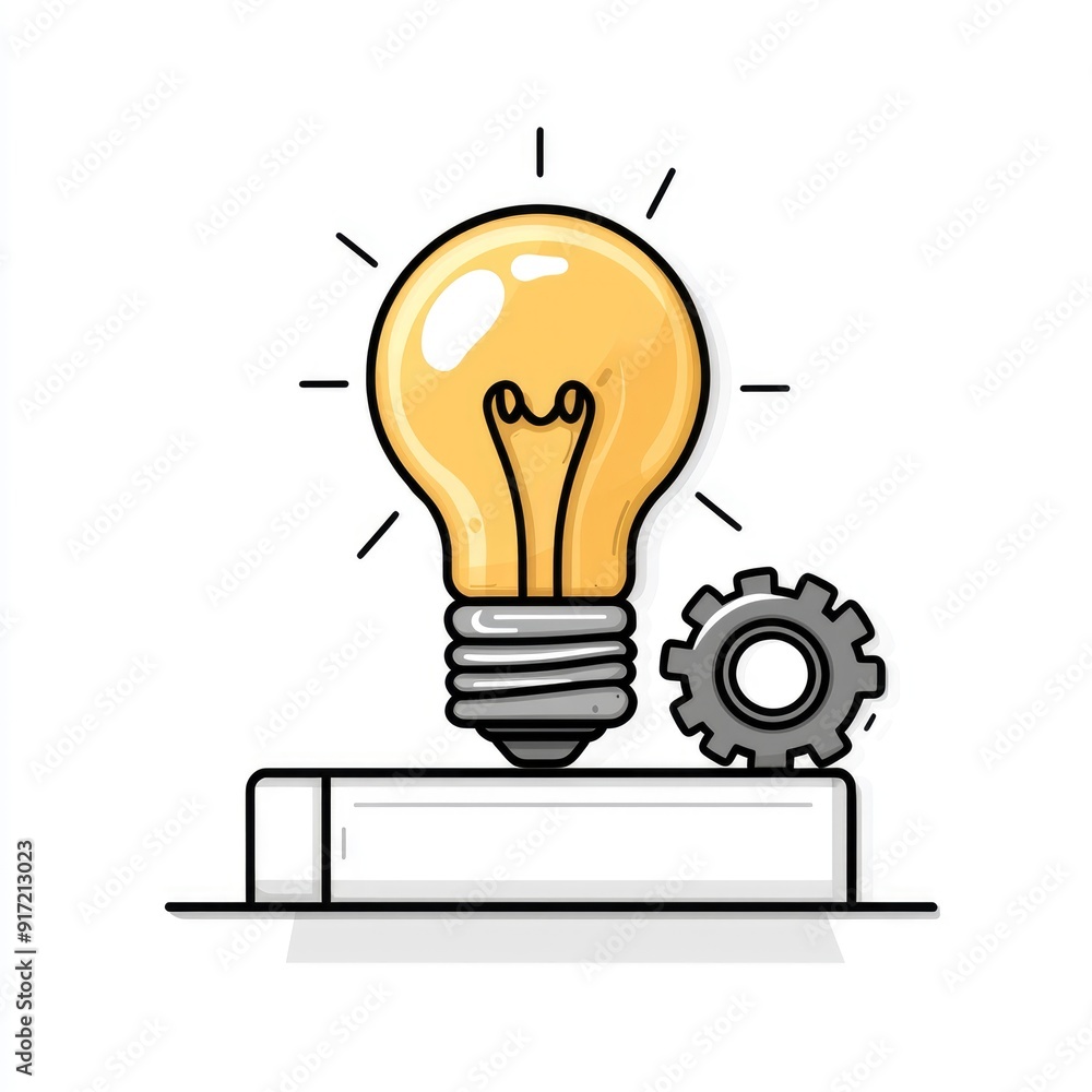 Lightbulb with Gear on Platform, Creative Idea Concept
