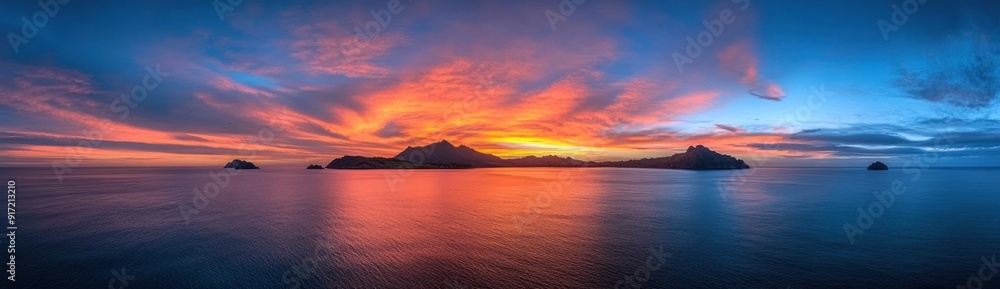 Fiery Sunset Over Islands Fiery Sunset Over Islands