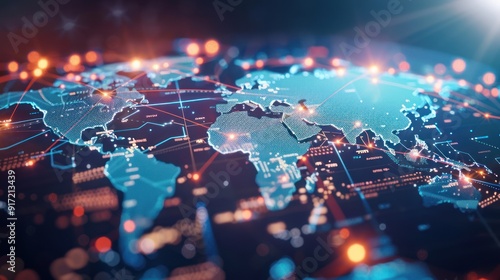 World map with interconnected nodes and lines, illustrating global trade and commerce with minimalist background
