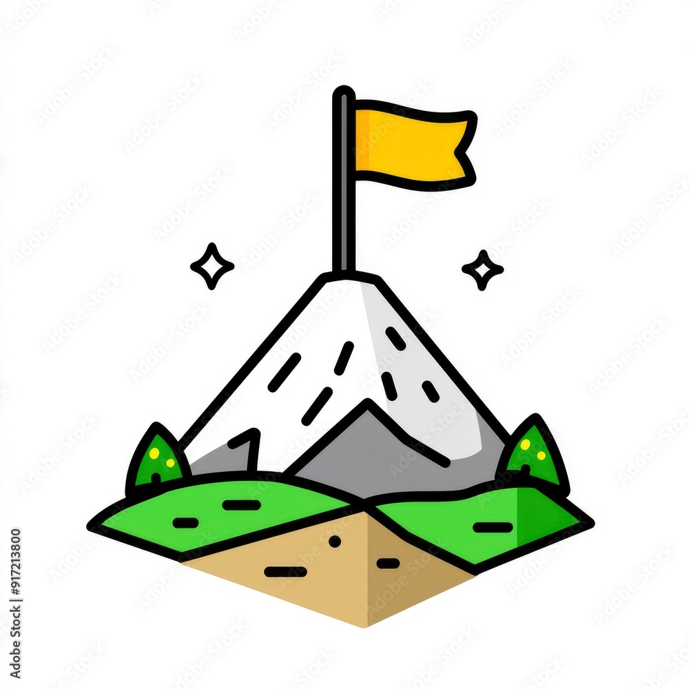 Mountain Peak with Flag Illustration Mountain Peak with Flag Illustration