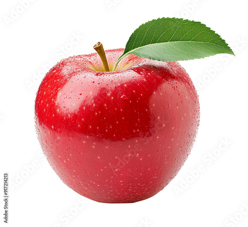 Red ripe apple with leaf,  Fresh pink apple fruit isolated on transparent background, organic apple  with clipping path, png