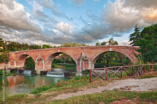 Cesena, Emilia Romagna, Italy: the ancient arch bridge Ponte Vecchio over the Savio river