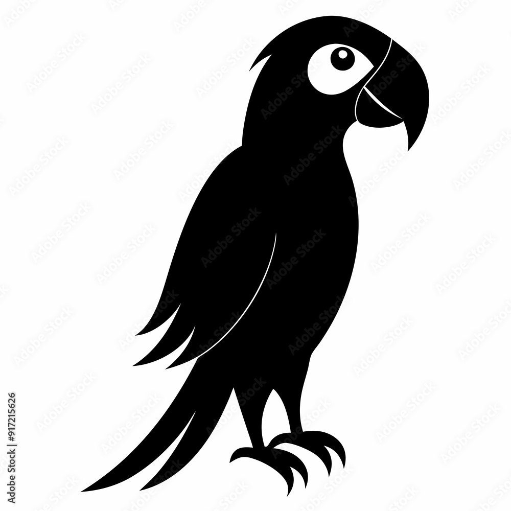 Fototapeta premium Macaw isolated on white background, Macaw vector illustration, bird on a branch vector art, Macaw silhouette, bird vector icon, Macaw on a branch line art, eps