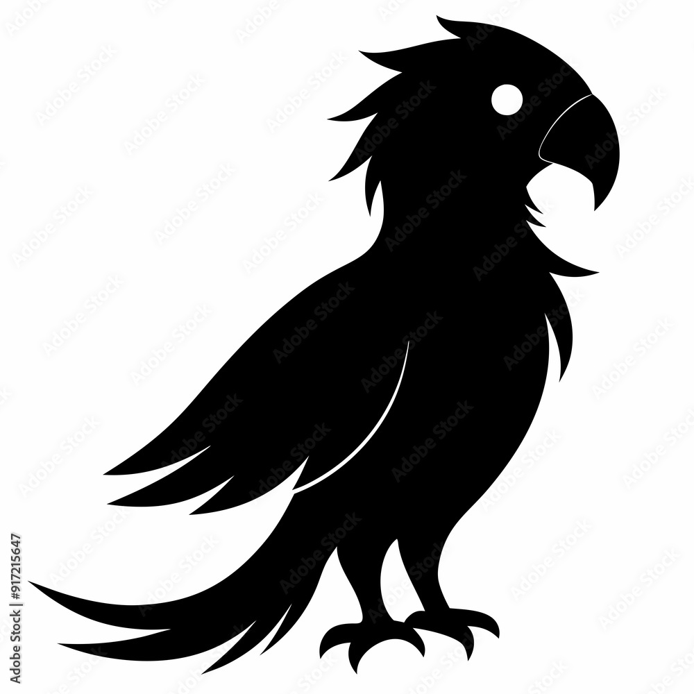 Fototapeta premium Macaw isolated on white background, Macaw vector illustration, bird on a branch vector art, Macaw silhouette, bird vector icon, Macaw on a branch line art, eps