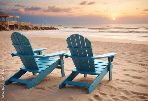 A table with chairs and a table with a view of mountains and the sun