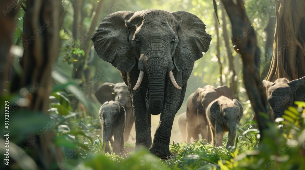 Fototapeta premium Graceful Strength: Elephants Roaming the Wild
