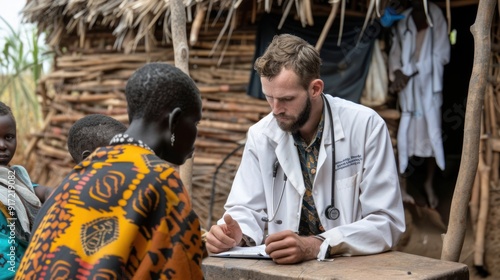 A global health doctor treating patients in a remote village