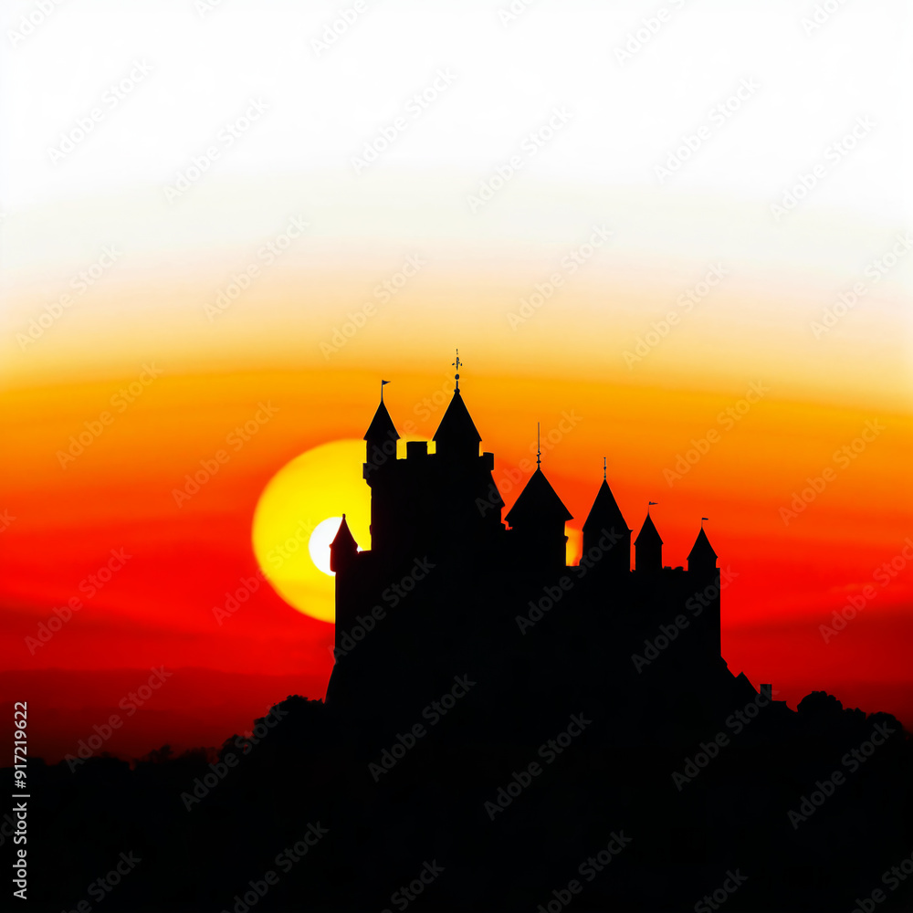 Obraz premium Silhouette of a Majestic Castle Against Sunset