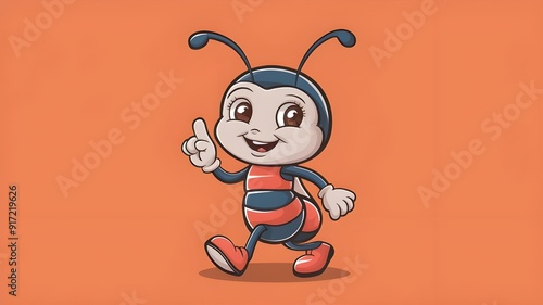 isolated vector of a cartoon ant character. Funny and adorable insect clipart. Walking with a show-stop gesture, the termite mascot is childish.