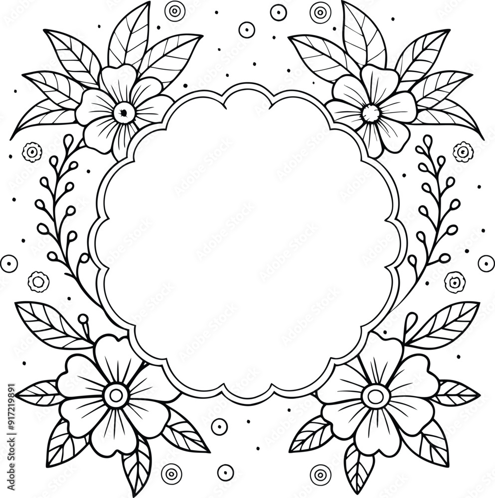 Hand drawn floral frame line art illustration Hand drawn floral frame line art illustration