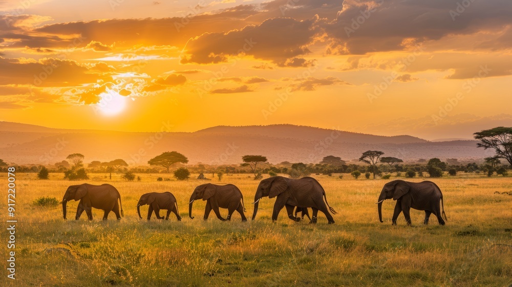 Fototapeta premium Family of Elephants: Gentle Giants Together