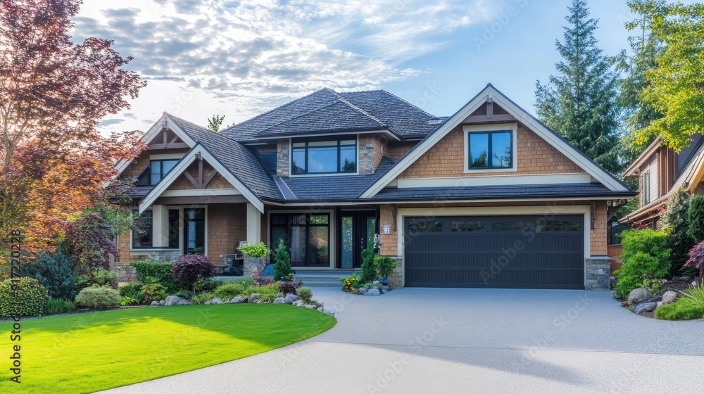 A charming suburban home with a large driveway and space for copy above A charming suburban home with a large driveway and space for copy above